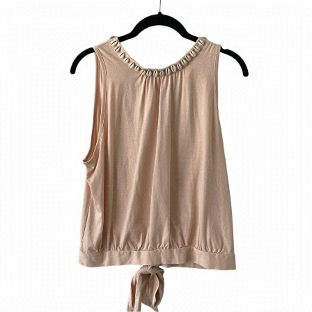 ANTHROPOLOGIE White Crow Sleeveless Sea Shell Trim Top Large
